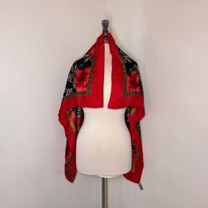 VTG Oscar de la Renta 100% Silk Scarf Floral Red Black Square 34”x34”